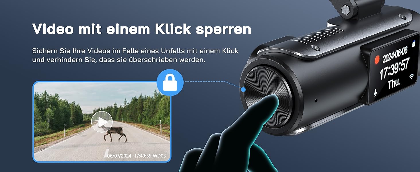 WOLFANG Dashcam Auto Передній та Задній 4K WiFi відеореєстратор з 32GB SD карткою, Ultra нічне бачення, 170° широкий кут огляду, WDR, 24 год. режим паркування, G-сенсор, циклічна запис