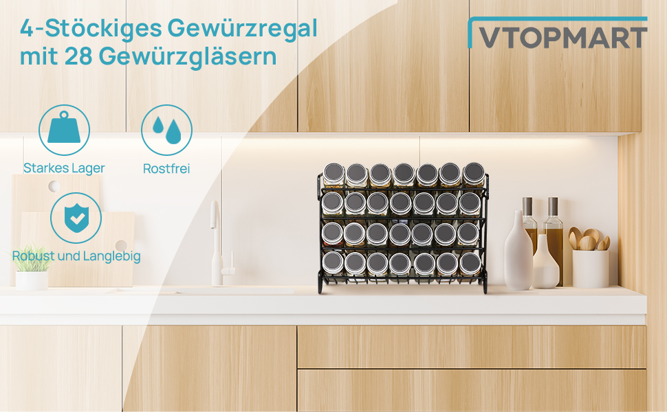 Стильний органайзер для спецій Vtopmart на 4 яруси з 28 скляних баночок та 432 етикетками для кухні, шафи, комори