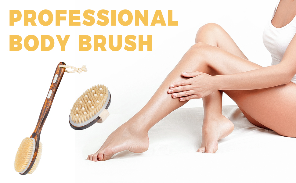 Набір з 2 шт. щітки для спини та душу з довгим руків'ям, для тіла, для пілінгу, натуральна щетина, видаляє омертвілу шкіру, зменшує целюліт, покращує лімфодренаж