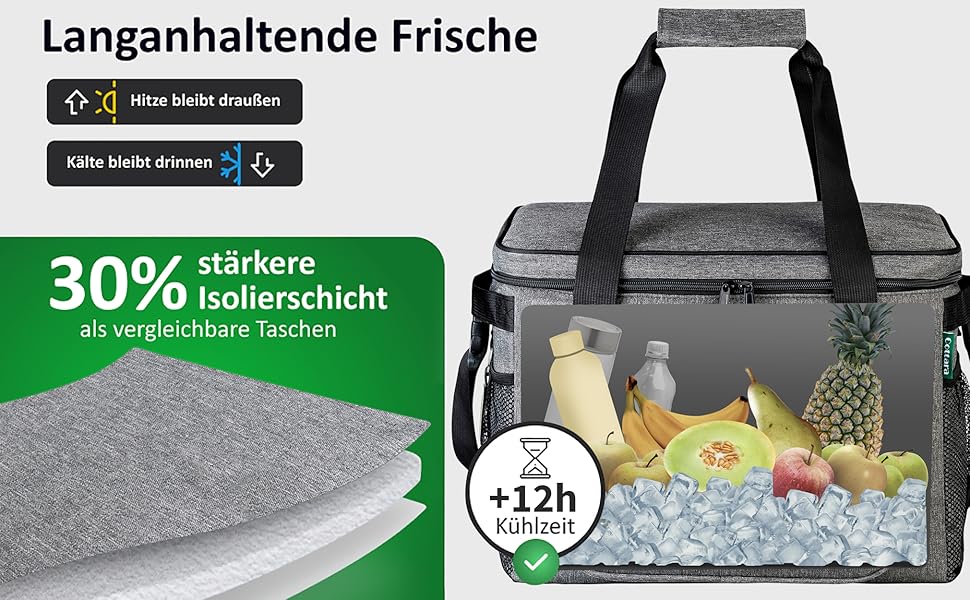 Складана сумка-холодильник 30л, водовідштовхувальна, +12 годин свіжості, міцна ізоляція – сіра сумка-холодильник, сумка для обіду, термосумка для пікніка