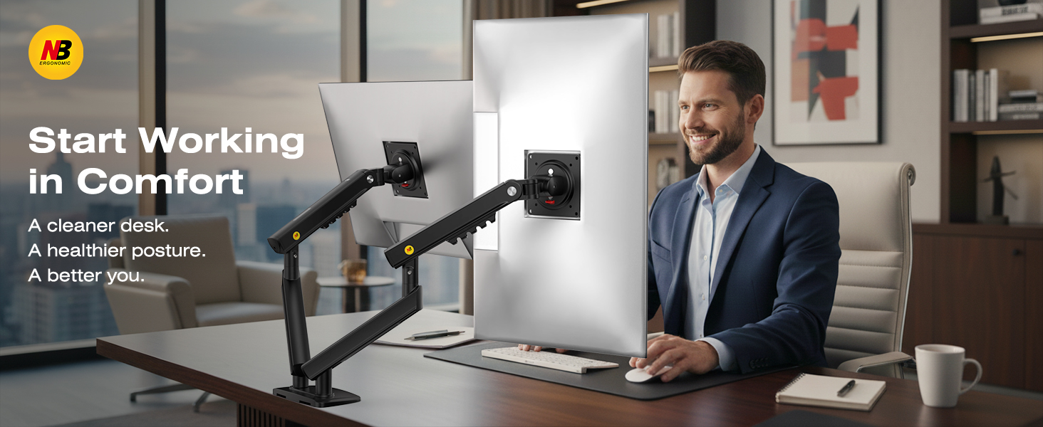 Кронштейн для двох моніторів NB Ergonomic Smoovex (17-32 дюйми), двоплечий, чорний