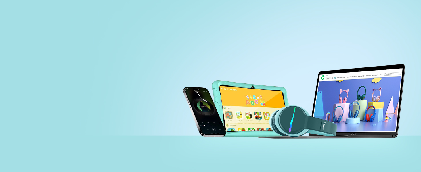 iClever навушники Bluetooth для дітей з LED-підсвіткою, Over-Ear, обмеження гучності 74/85dBA, 85 годин роботи, Bluetooth 5.2, мікрофон, BTH12, зелені