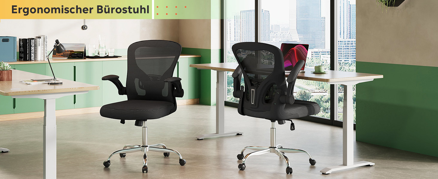 Офісний стіл DEVAISE: ергономічне крісло з регульованою поперековою підтримкою та відкидними підлокітниками, регульована висота, до 136 кг, для офісу (Чорний, без підголівника)