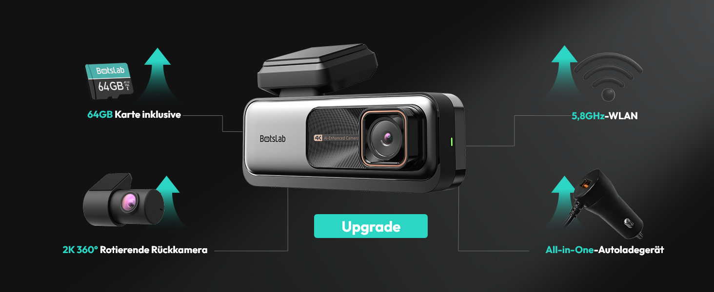Відеореєстратор BORSLAB Dashcam Auto G980H 4K з GPS, WiFi, ADAS, нічне бачення, 170° та 24/7 паркування
