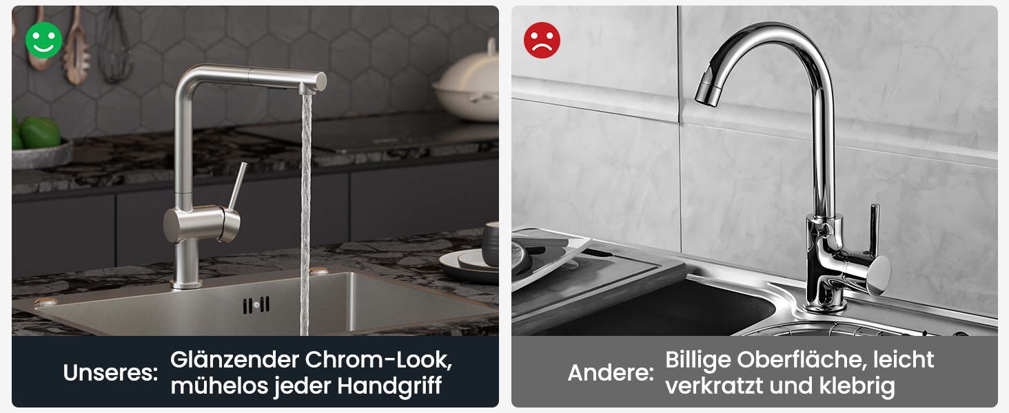 Змішувач для кухні CECIPA X203B чорного кольору з висувною лійкою, поворотний на 360°, з двома режимами струменя, нержавіюча сталь