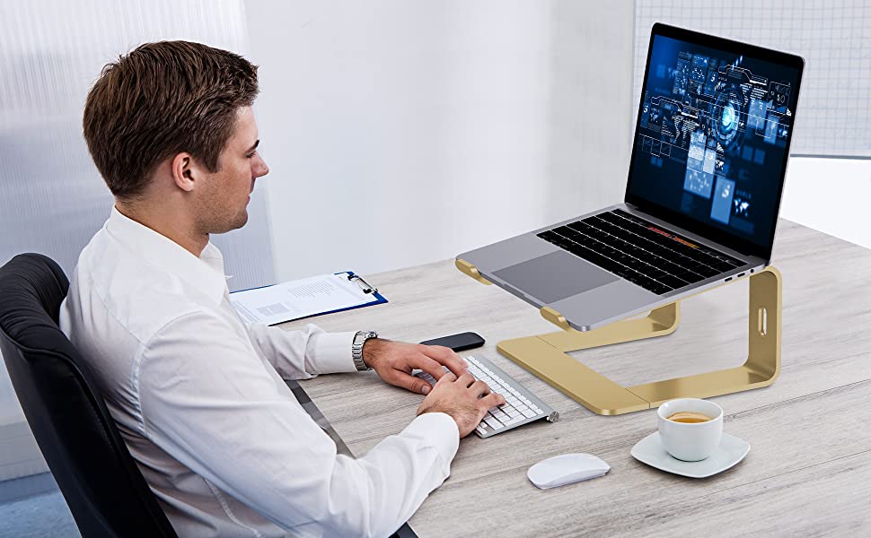 Підставка для ноутбука Orionstar, ергономічна, алюмінієва, з вентиляцією, сумісна з MacBook, Samsung, 10-15.6 дюймів, сіра (золота)