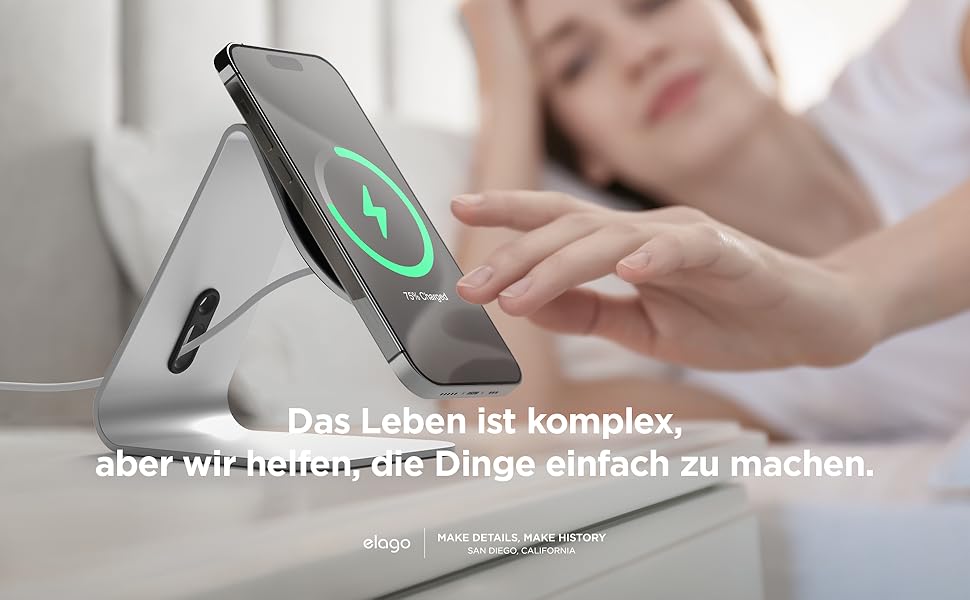 Підставка для зарядки MagSafe Elago MS4 з алюмінію, сумісна з iPhone 17/16/15/14/13/12, підтримка Standby (iOS 17) [Зарядний пристрій не входить] (Срібло)