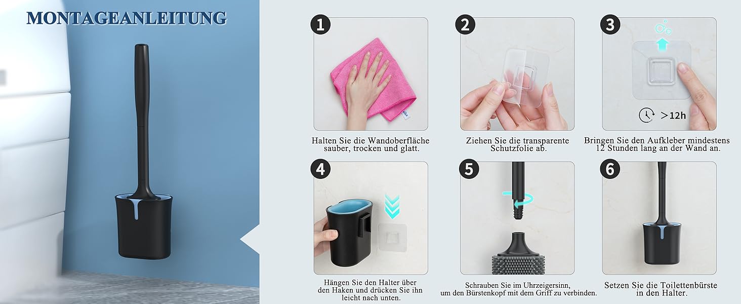 Настінна щітка для туалету Mr.SIGA з тримачем, без свердління, чорна