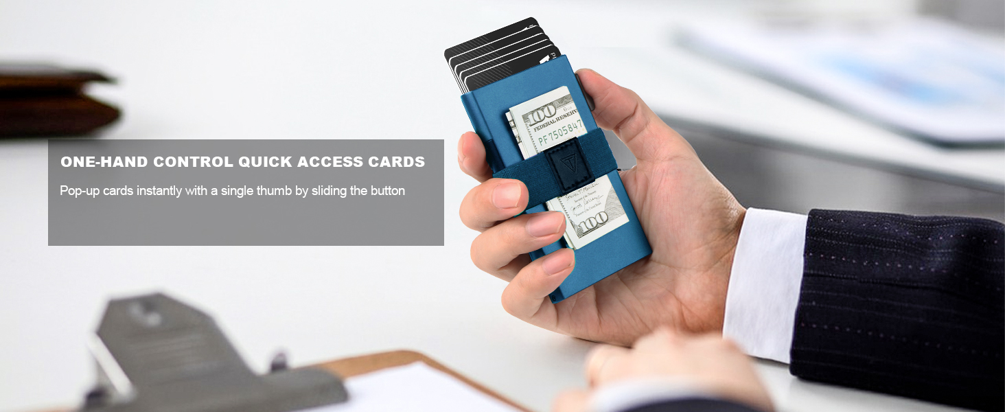 Чоловічий тонкий металевий картхолдер на 12 карт з RFID захистом, виштовхувальною кнопкою, Marineblau (морський синій)