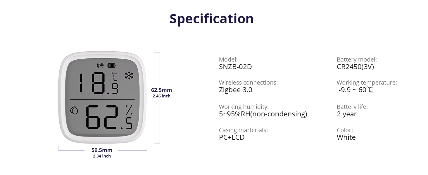 Набір з 2-х Zigbee датчиків температури та вологості SONOFF SNZB-02D з LCD-дисплеєм, для розумного дому, сумісний з Alexa, Google Home, Home Assistant, потрібен Zigbee хаб