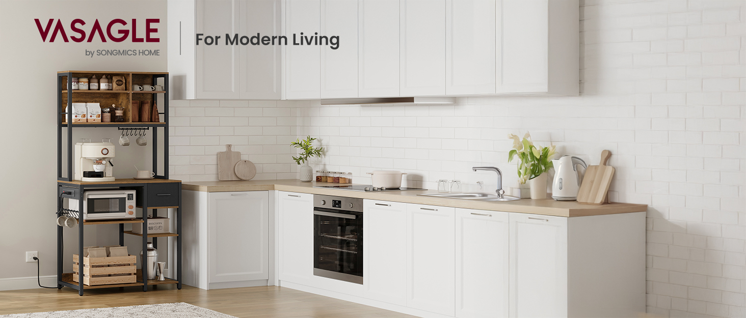 Стелаж кухонний VASAGLE з розетками, підлоговий з 2 металевими кошиками, стелаж пекаря з гачками, полиці, 35 x 80 x 93,5 см, індустріальний дизайн, вінтажний коричневий + чорний, KKS196K01