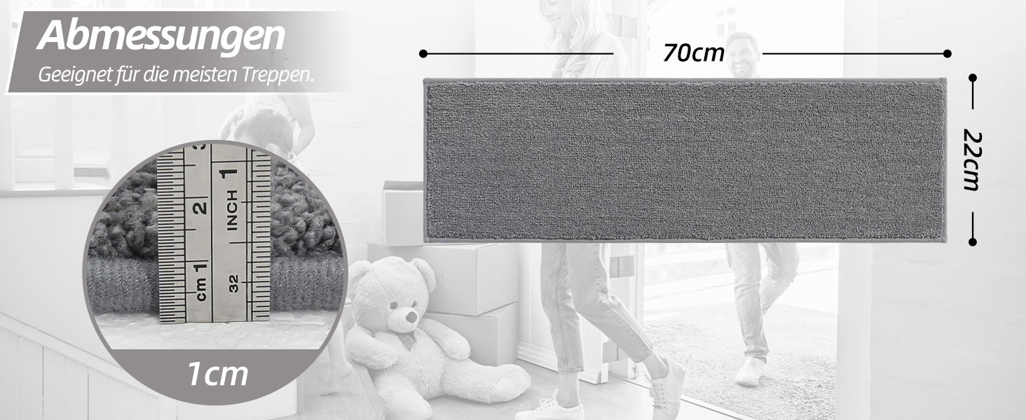 Ковзаючі сходинки для дому COSY HOMEER (15 шт.) 70x22 см, самоклеючі, машинне прання, 100% поліестер, TPE-підкладка, для дітей, літніх людей та домашніх тварин