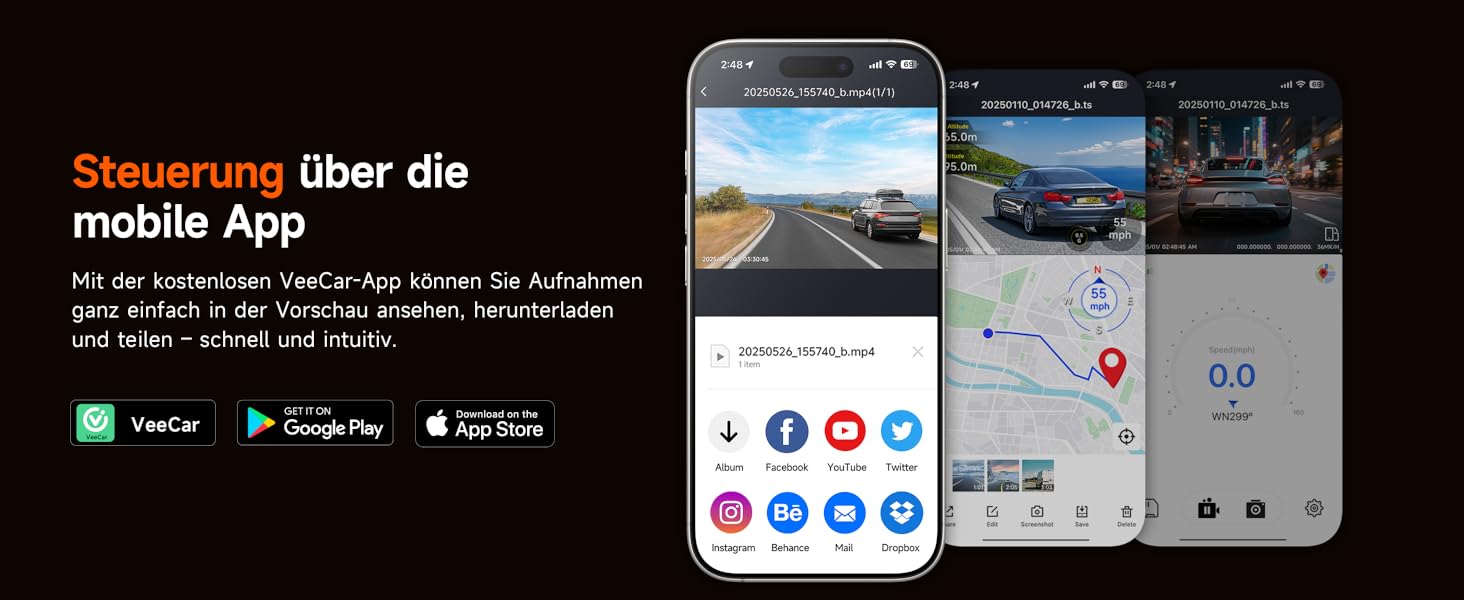 Відеореєстратор E-YEEGER Dashcam Auto 345° Panorama 4K+2.5K з GPS, WiFi, HDR, Нічне бачення, Паркувальний режим, Loop-запис, SD-карта 64GB