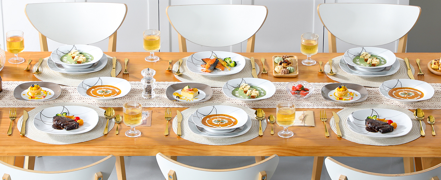 VEWEET Набір посуду 'Нікіта' з порцеляни, 24 частини | Сервіз включає миски, десертні тарілки, тарілки для їжі та супові тарілки | Посуд для 4-12 осіб