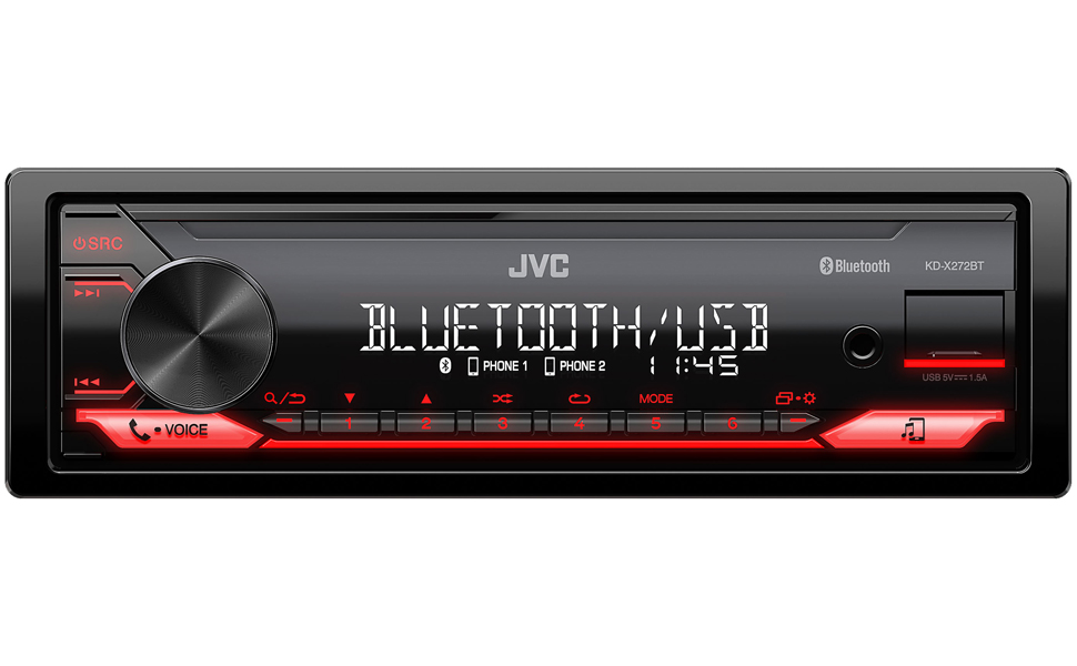Автомагнітола JVC KD-X272BT з Bluetooth, USB, AUX, підсилювачем 4х50 Вт, червоне підсвічування, підтримка Spotify, цифровий медіаресивер