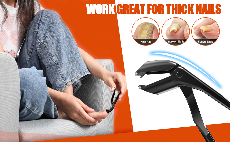 Кусачки для нігтів для літніх людей з широкими щелепами та довгою ручкою, кусачки для кутикули з кутовою головкою, для товстих нігтів, з контейнером для збору обрізків, подарунковий набір для чоловіків та жінок, чорні