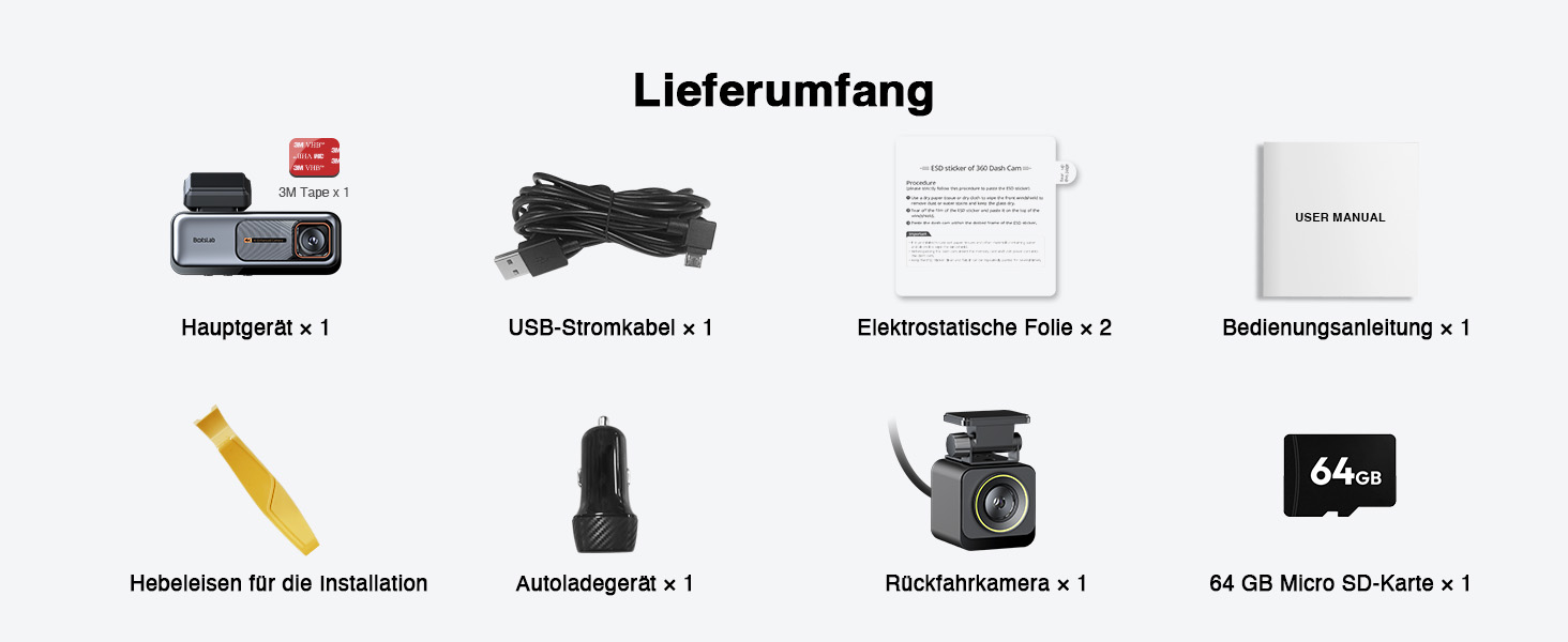 Відеореєстратор BOTSLAB Dashcam Auto з GPS, 4K, Dual, WiFi, ADAS, Нічне бачення, 64GB SD, 2.45' IPS, 24/7, Loop, WDR, 170°