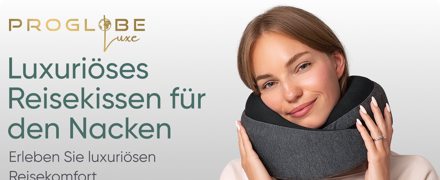 Подушка для подорожей Proglobe Luxe з піни Memory Foam (чорний). Комфортна подушка під шию для літаків з підставкою під підборіддя, компресійним мішком.
