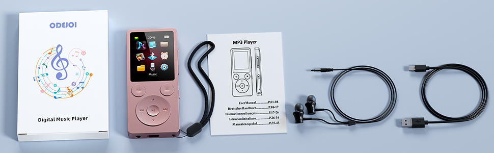 MP3 плеєр 32GB з Bluetooth 5.3 та вбудованим динаміком, FM-радіо, диктофон, HiFi-звук, розширювач пам'яті до 128GB, рожевий