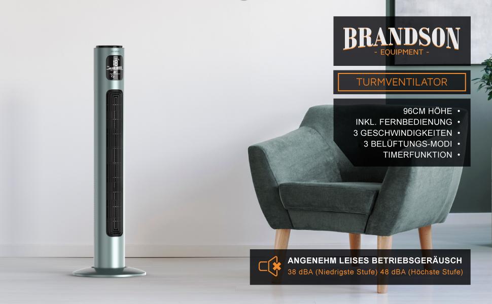 Вентилятор торгової марки Brandson з пультом керування, 96 см, 3 швидкості, осциляція 60°, темний синій (F: Сріблястий м'ятний)