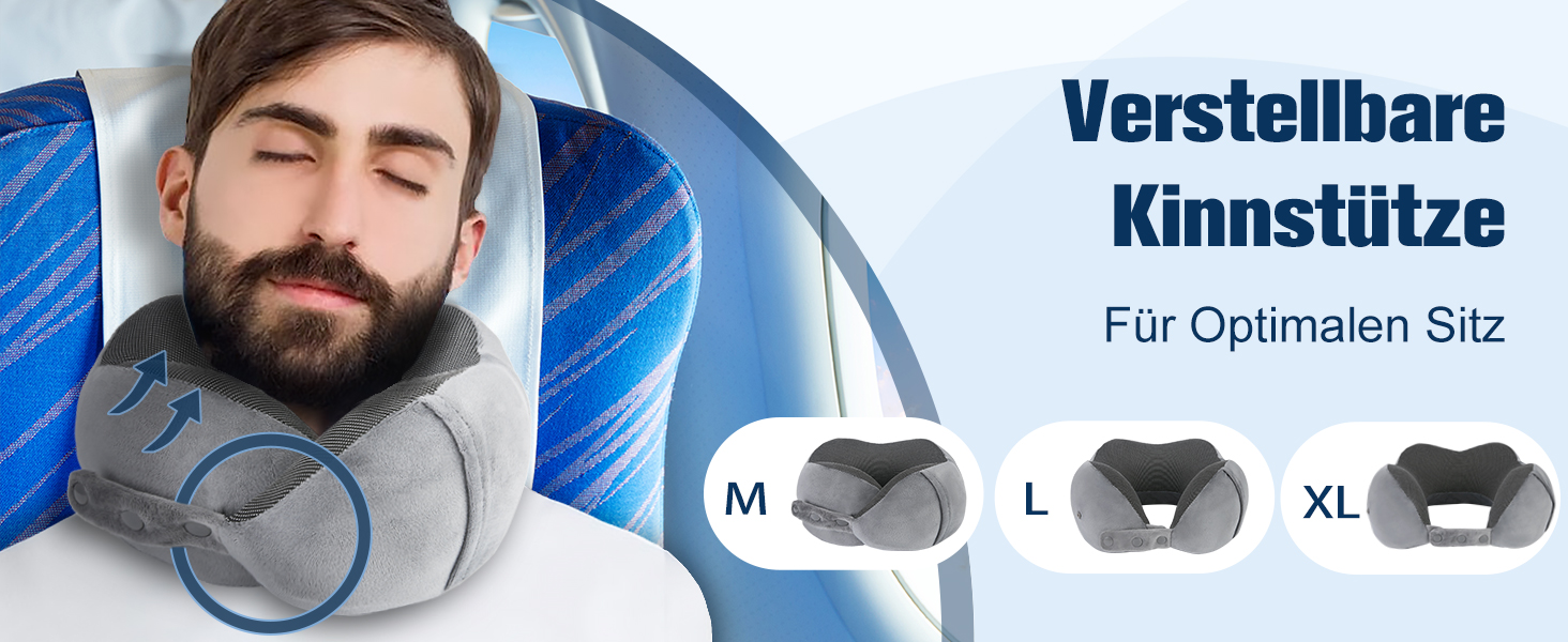 Подушка для шиї в літак, доросла, з піною з пам'яті, регульована, компактна, ергономічна, м'яка, дихаюча, з навушниками, маскою для очей, чохлом (Сірий)