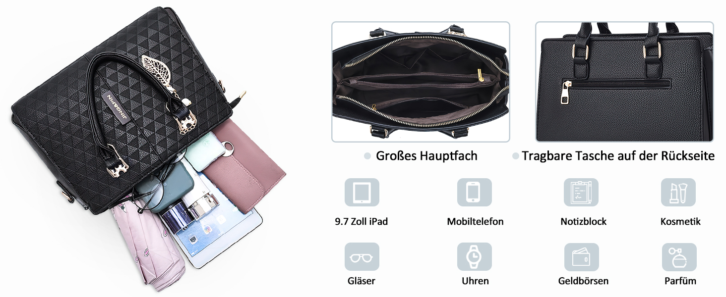 Стильна жіноча сумка-шопер Elegante з ручками та захистом від крадіжки, синя, PU шкіра, середнього розміру - для подорожей, роботи, вечірок