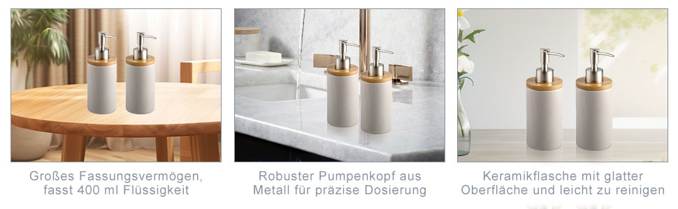 Дозатор для мила з кераміки, 500 мл, з металевим насосом, 2 шт. (сірий)