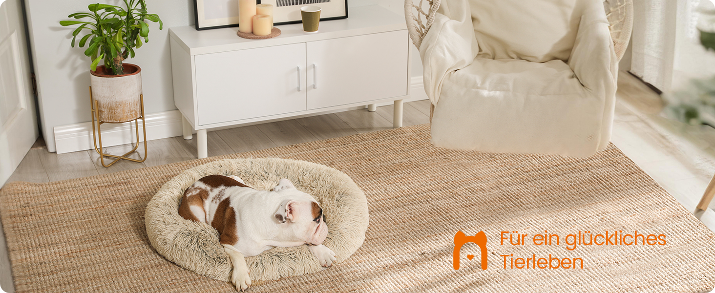 Кругле ліжко для собак та котів Feandrea з м'яким плюшем, діаметр 60 см, знімний наповнювач, Ombré-Сірий/Хакі