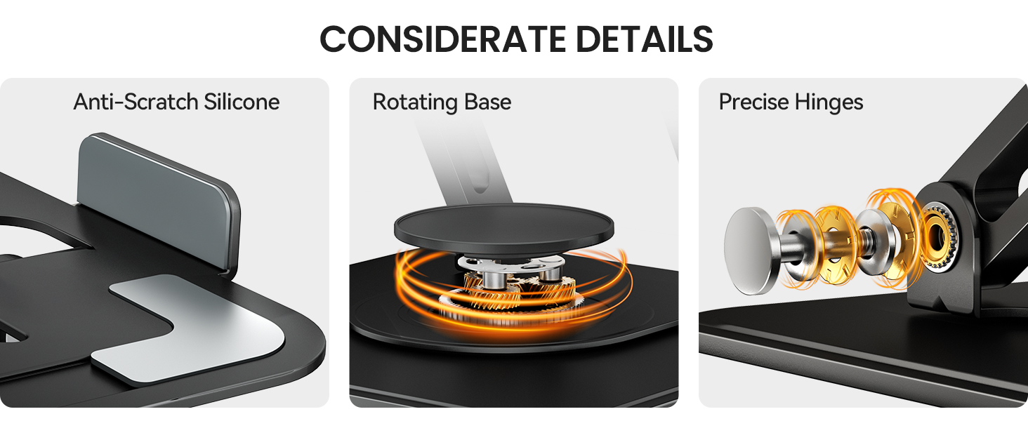 Підставка для ноутбука на стіл Tounee, регульована, 360° обертання, ергономічна, для MacBook Pro, Air та ноутбуків 10-16 дюймів – чорна