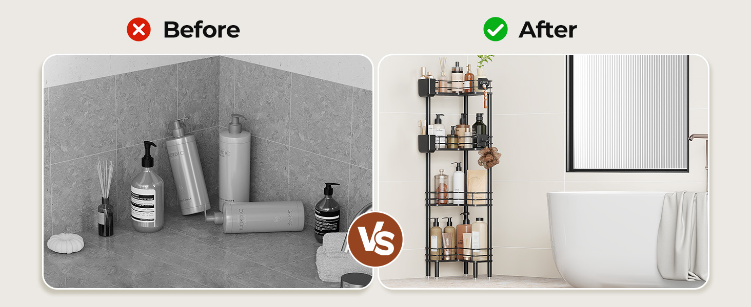 Набір з 4 кутових полиць для душу Orimade, нержавіюча сталь, чорний