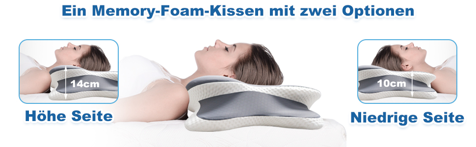 Подушка для шиї та голови: ергономічна подушка з Memory Foam для сну на боці, спині та животі, з ефектом охолодження, знімний чохол (сіра)