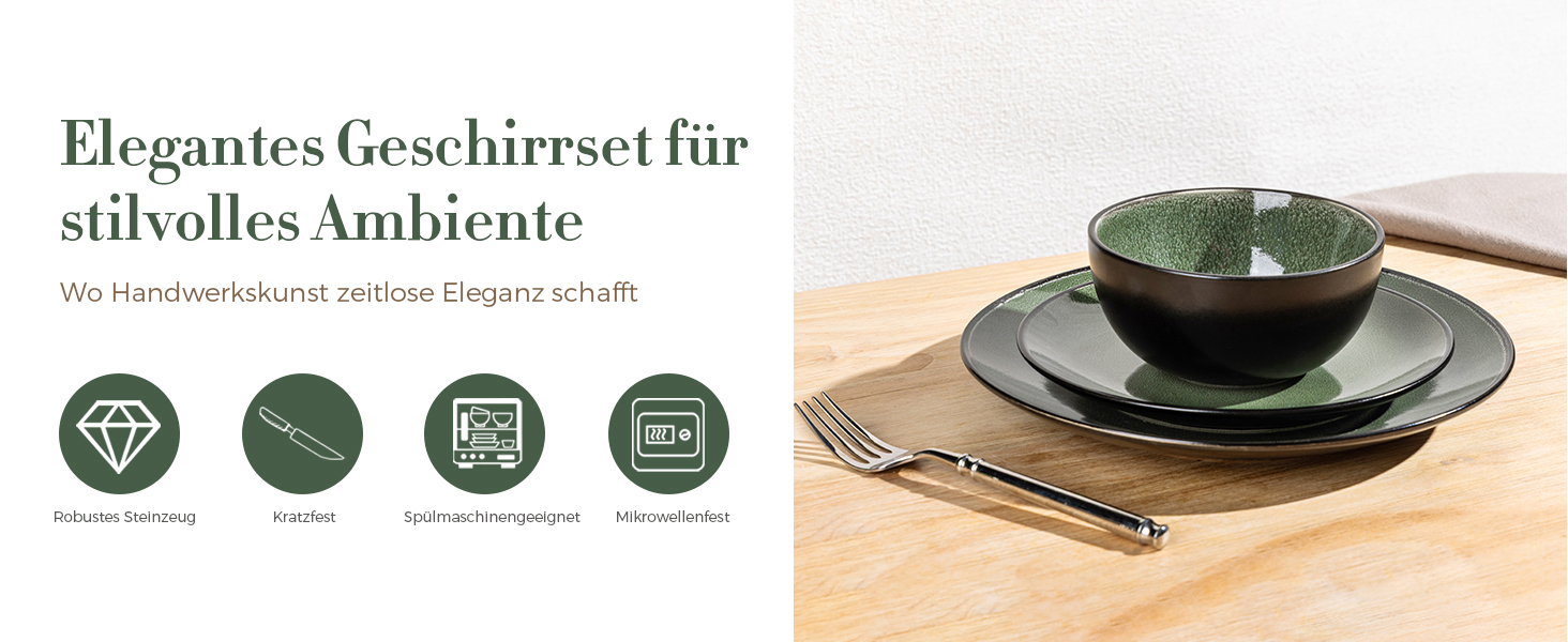 Набір посуду GBhome з реактивної глазурі для 6 осіб (18 предметів), ручна робота, кераміка, безпечний для мікрохвильовки та посудомийної машини, набір тарілок та мисок