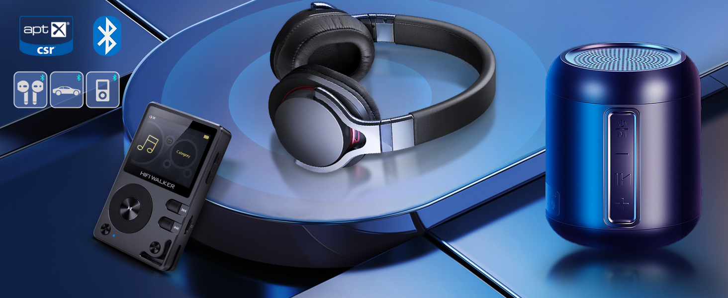 HIFI WALKER H2 MP3 плеєр з Bluetooth 5.2, DSD DAC Hi-Res FLAC плеєр, 64GB пам'яті, розширюваний до 512GB