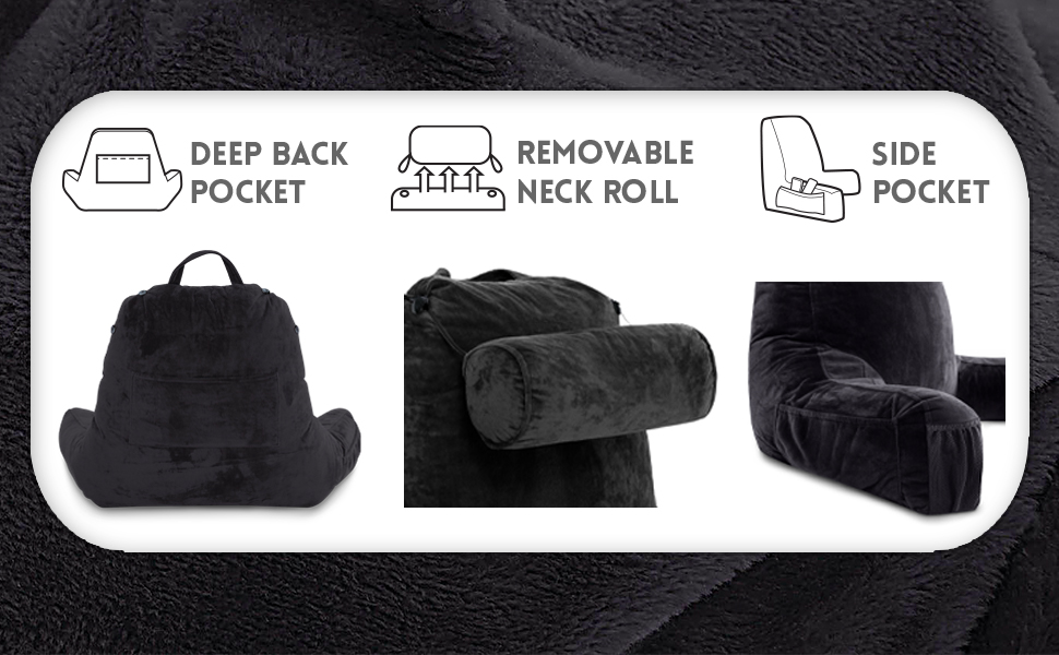 Подушка для чоловіків з підлокітниками - чорна, преміум-якість, з піною з пам'яті, знімний валик для шиї | Black