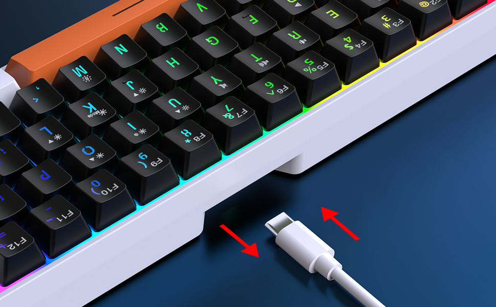 Ігрова клавіатура Snpurdiri з RGB підсвічуванням, механічне відчуття, компактна, офісна, біло-чорно-помаранчевий колір