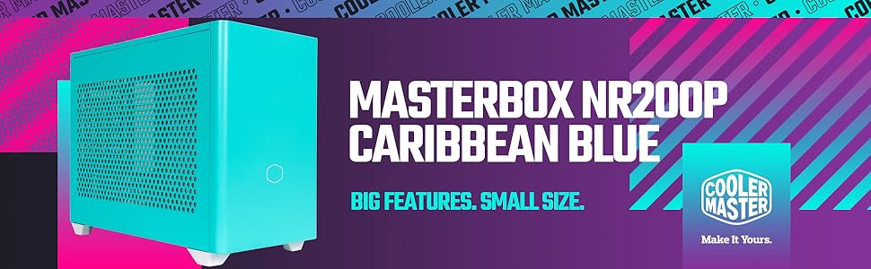 Корпус Mini-ITX Cooler Master MasterBox NR200P Caribbean Blue з загартованим склом, вертикальним кріпленням GPU та покращеною вентиляцією