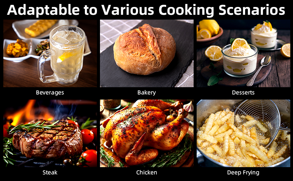 Цифровий термометр для м'яса: водонепроникний кухонний термометр з підсвічуванням, калібруванням та цифровою сондами для приготування їжі, гриля та барбекю (чорний)