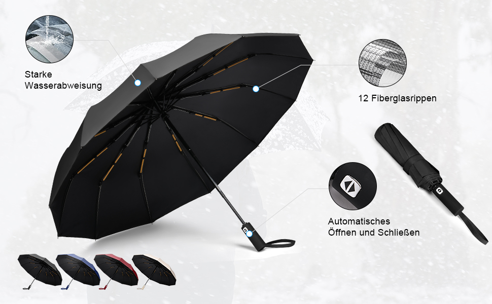 Вітростійкий автоматичний парасолька для подорожей, 12 ребер, для чоловіків та жінок (Бежевий)