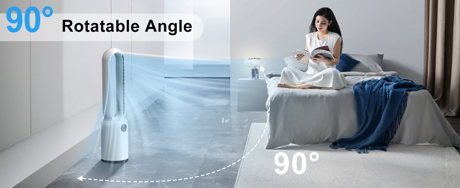 Безлопатий вентилятор з дистанційним керуванням, тихий, з LED-дисплеєм, 90° гойдання, 24 швидкості, 12H таймер, підлоговий вентилятор для дому (білий)