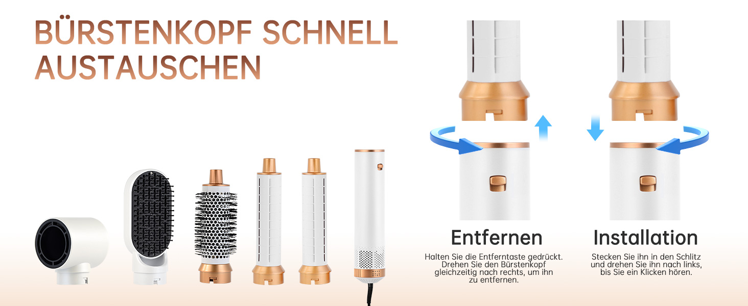 Набір для укладки волосся 6 в 1: мультистайлер, авто-локони, фен-щітка, об'єм, випрямлення, сушка (білий)