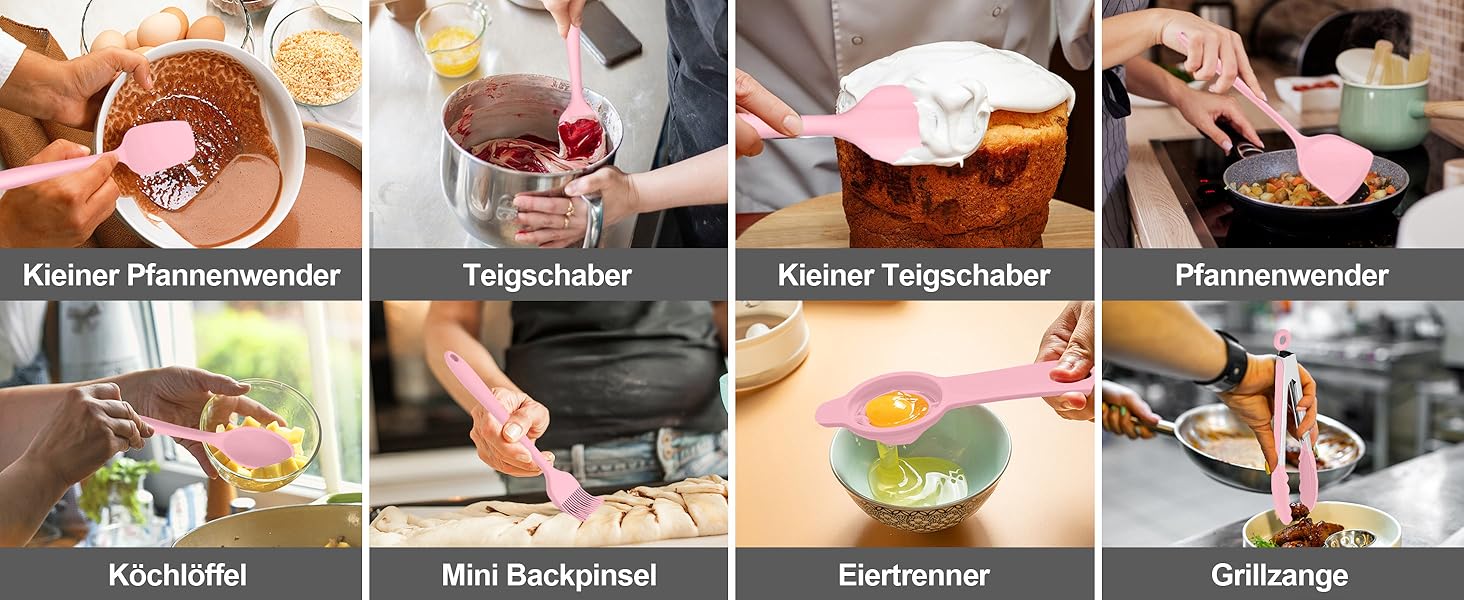 Набір кухонних аксесуарів Homikit 16 шт. з тримачем, кухонне приладдя, термостійкий посуд, кухонне начиння, придатний для миття в посудомийній машині (рожевий)