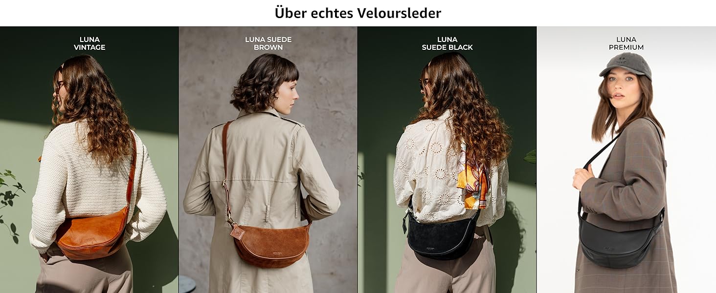 Сумка через плече Berliner Bags Luna, шкіряна жіноча напівмісяць, коричнева замша