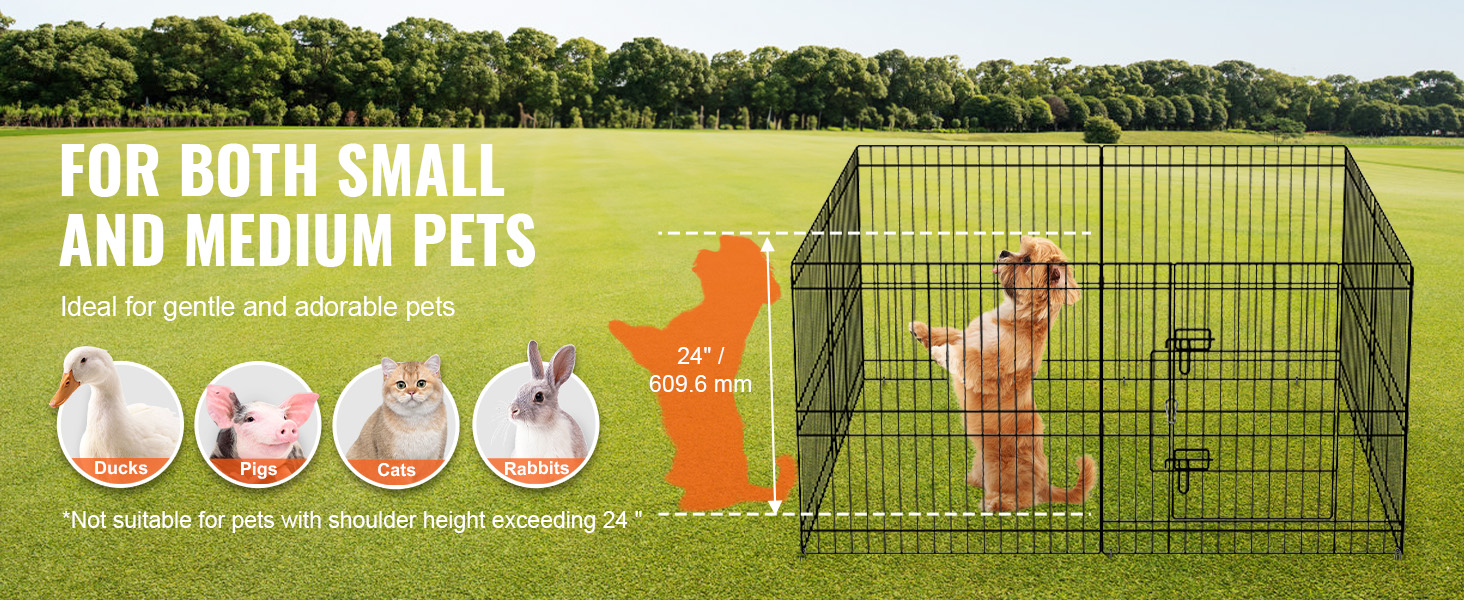 Лягувачка для собак VEVOR, 8 панелей, 61 см, з підлогою та водонепроникним покриттям Oxford 600D, металева, складна, для цуценят та собак