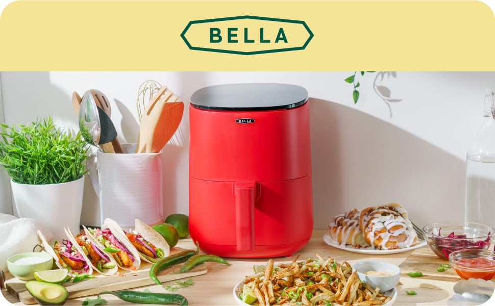 BELLA 3L Фритюрниця з сенсорним екраном, без олії, антипригарне покриття, червона