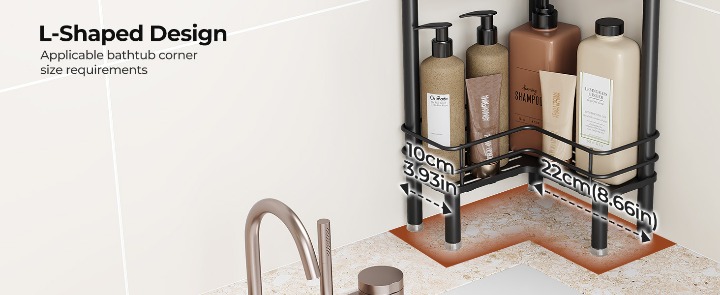 Набір з 3 кутових поличок для душу Orimade, нержавіюча сталь, чорний