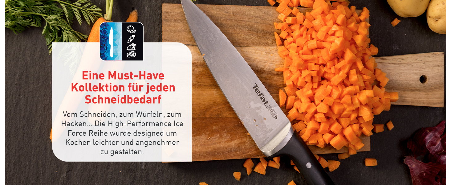 Набір ножів Tefal Ice Force 3 шт: ніж для м'яса 20 см, ніж Сантоку 18 см, універсальний ніж 11 см, нержавіюча сталь, чорний, K232S3