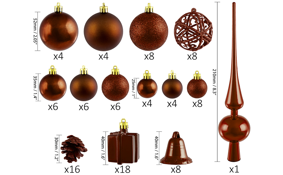 Набір прикрас для ялинки BRUBAKER 101 шт. з верхівкою, кремово-білий, для ялинки (колір: коричневий)