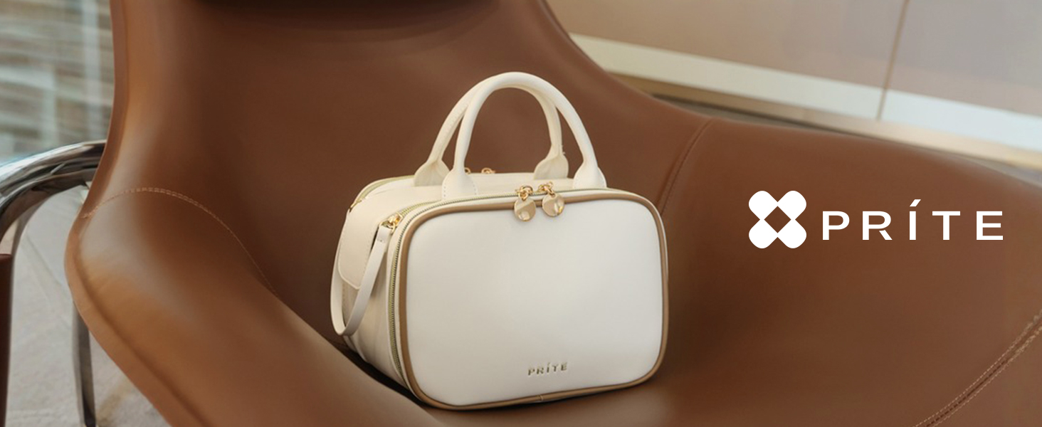 Косметичка для макіяжу Prite з великою місткістю, водонепроникна, з ручкою та кількома відділеннями, бежево-коричнева