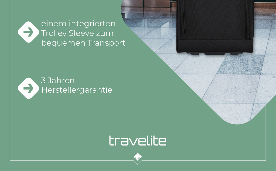 Чемодан ручної поклажі Travelite, 43 см, 28 л, з сумкою для ліквідів, 2 колеса, чорний