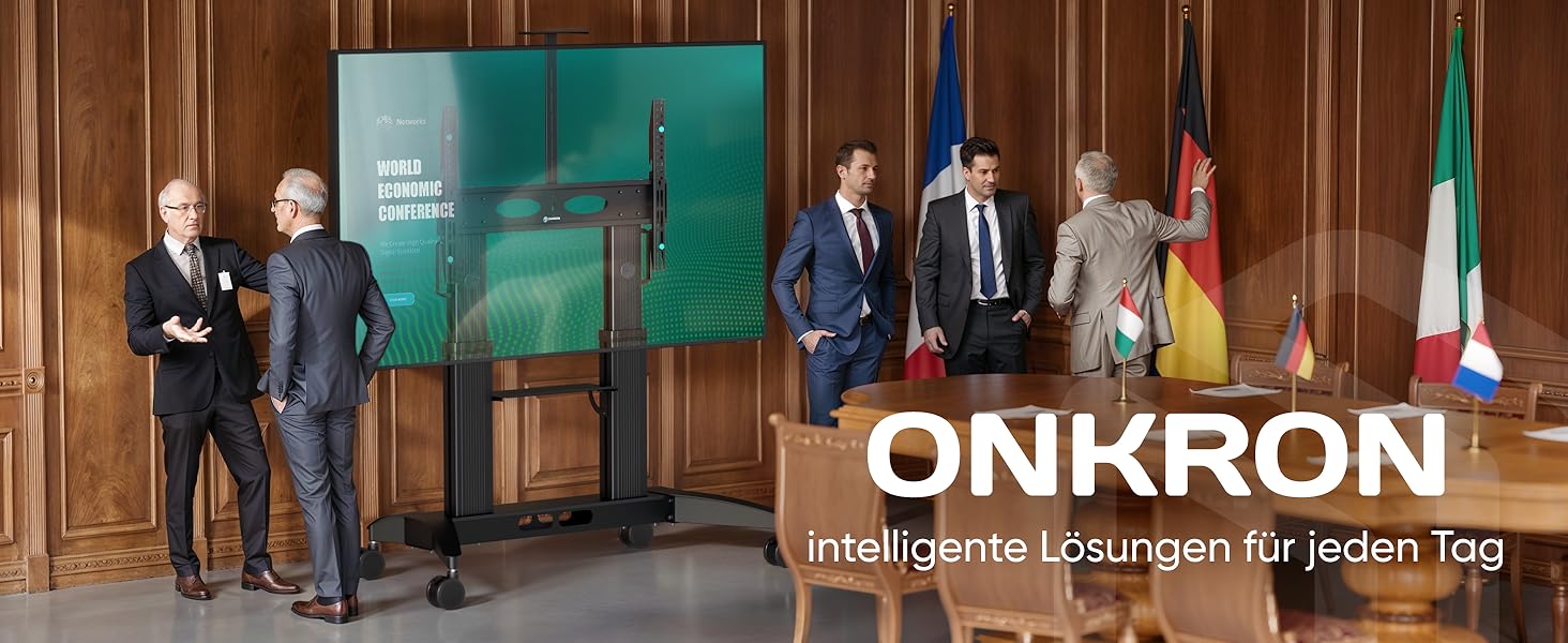 ONKRON Mobile TV Stand for 32-75 inch TVs - Adjustable Height, VESA 600x400, Rolling TV Cart - Black TS1571-B (TS2821)